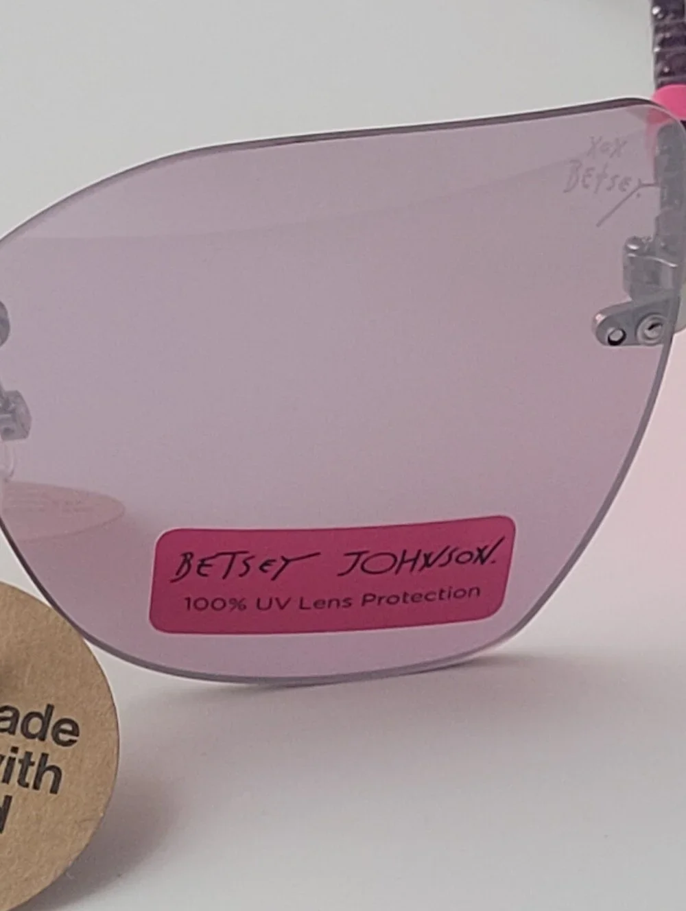 Betsey Johnson Purple Oversized Cat Eye Sunglasses Pearl Temples Rimless UV400